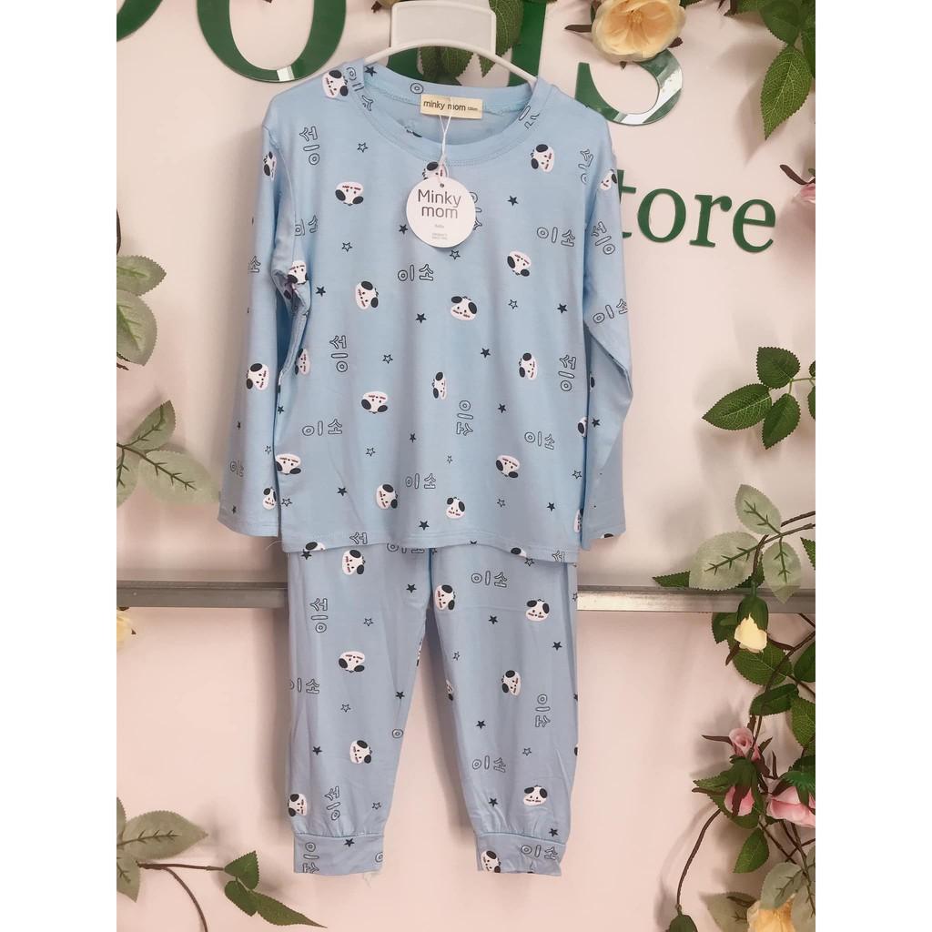 Bộ dài tay quần dài lưng thấp Minky mom họa tiết hình chó siêu cute cho bé 17-19kg
