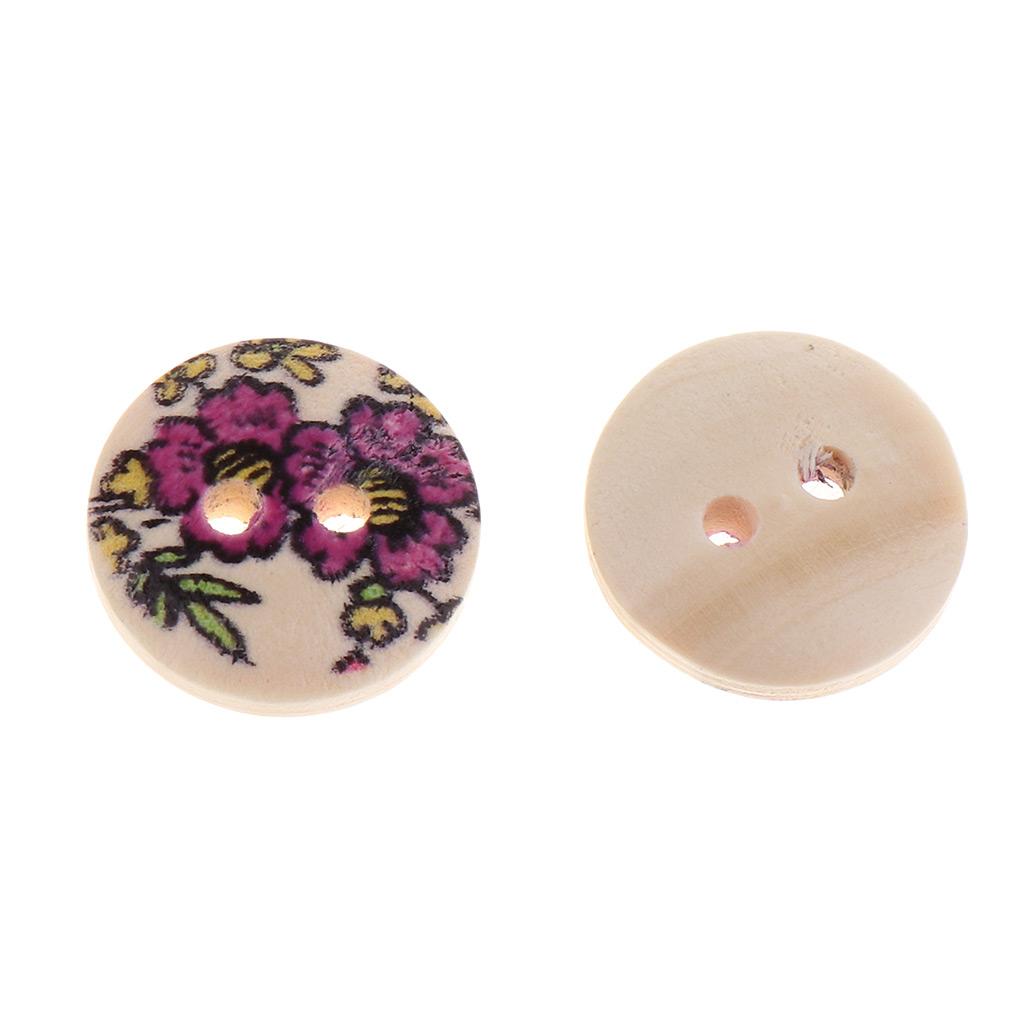 100 Cái In Hoa Gỗ May Hàng Nút Gài Cho Quần Áo Trang Trí 2 Lỗ 1.5 Cm