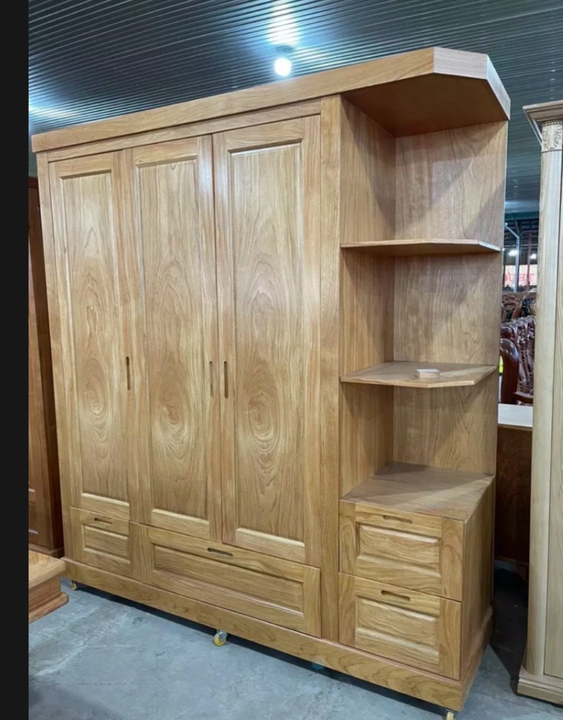 TỦ QUẦN ÁO GỖ GÕ ĐỎ CAO CẤP 3 CÁNH KÈM GÓC TRANG TRÍ