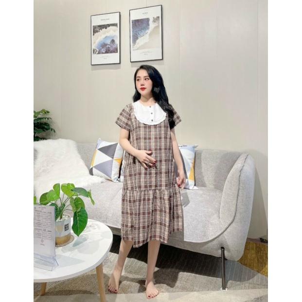 Váy bầu suông, kẻ cổ pha trắng