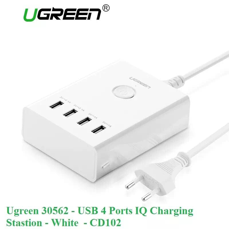 Ugreen UG30562CD102TK 1.5M màu Trắng Đế sạc để bàn 4 cổng USB hỗ trợ sạc nhanh kèm nút ON OFF - HÀNG CHÍNH HÃNG