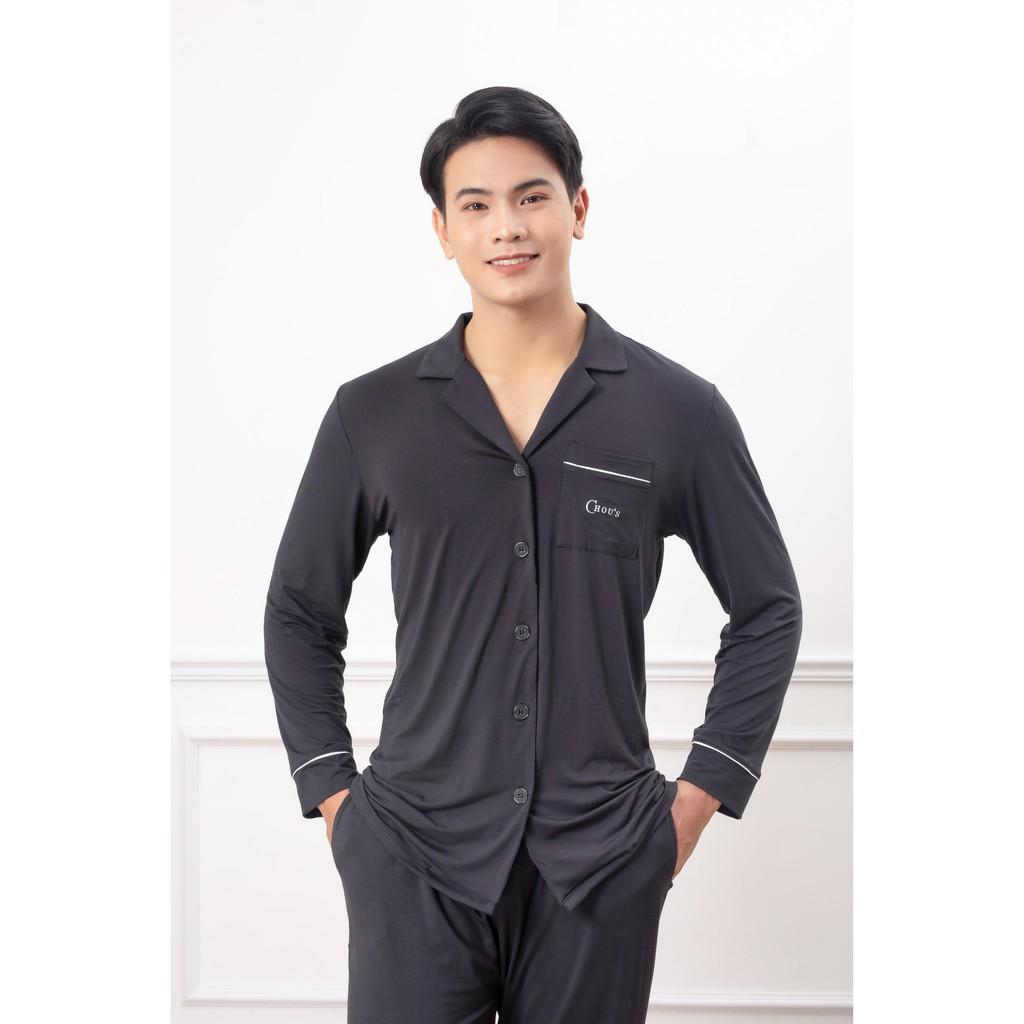 Bộ pyjamas nam dài tay vải bamboo tự nhiên cao cấp Chou's - màu đen