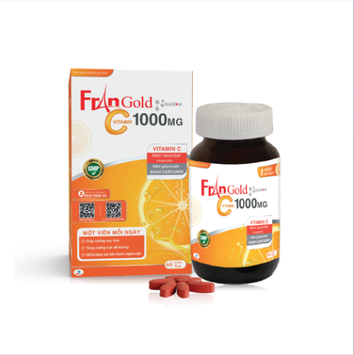 Viên nén FranGold Vitamin C 1000mg chống oxy hóa, tăng cường sức khỏe, hỗ trợ tăng sức bền thành mạch máu - Hộp 60 viên