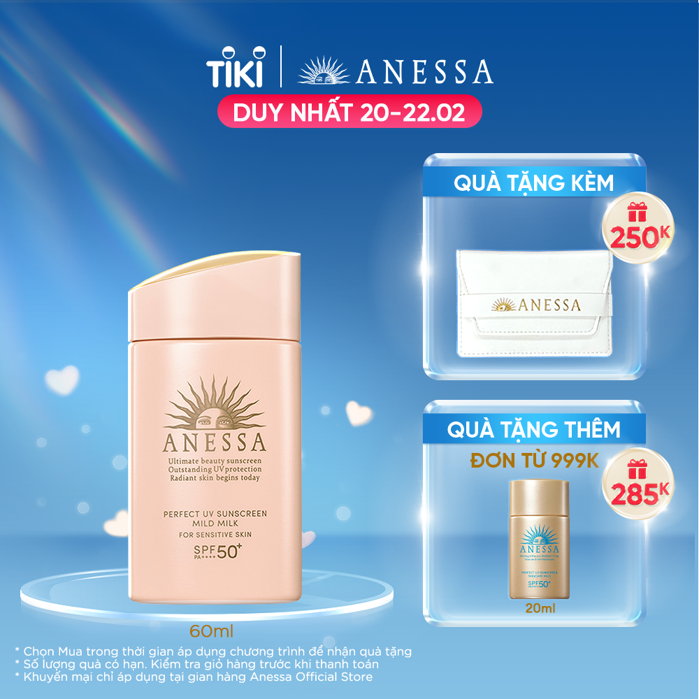 Kem chống nắng dạng sữa dịu nhẹ cho da nhạy cảm và trẻ em Anessa Perfect UV Sunscreen Mild Milk For Sensitive Skin SPF 50+ PA++++ 60ml