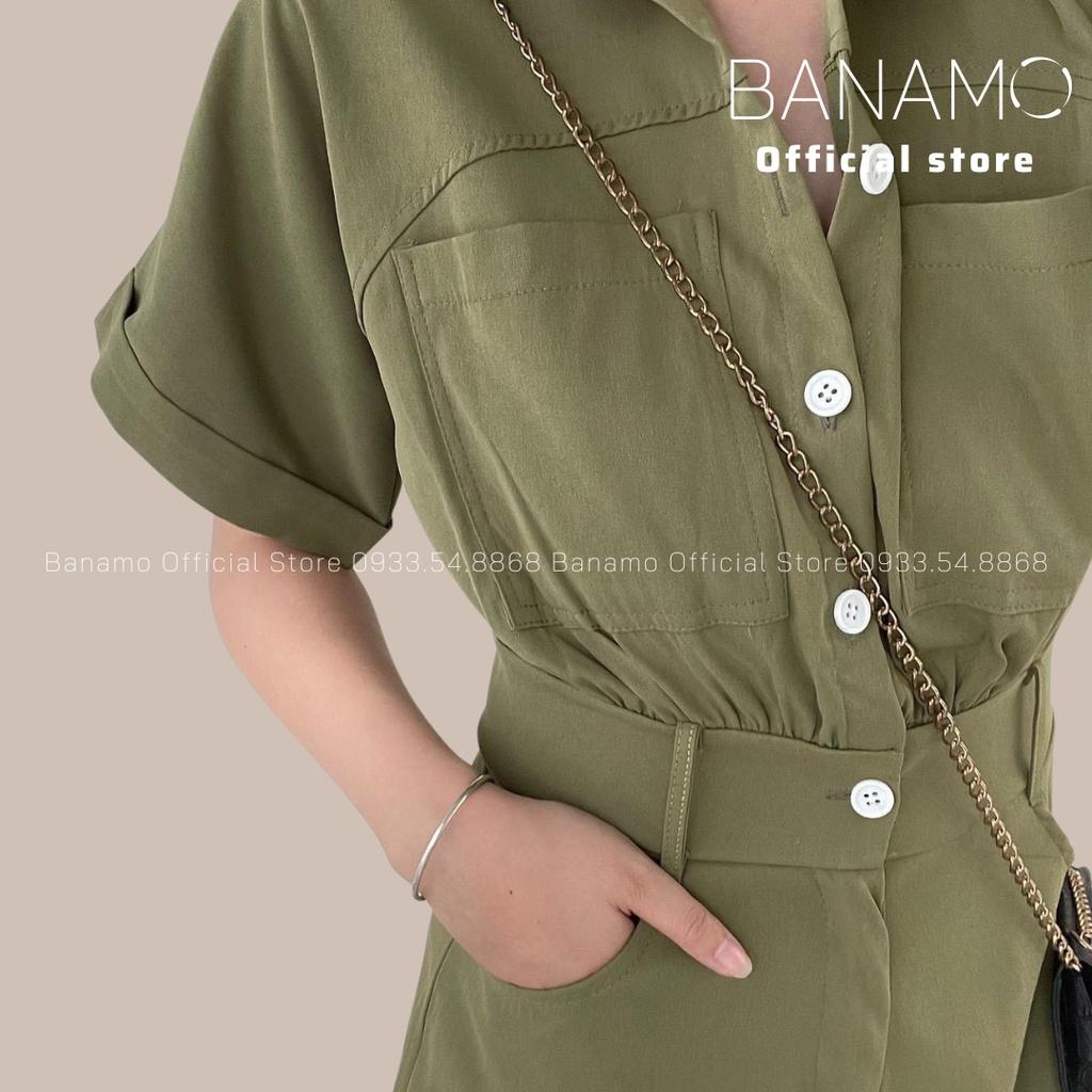 Bộ Jumpsuit cổ sơ mi liền quần gập gấu chất liệu đẹp hợp thời trang chị em 181