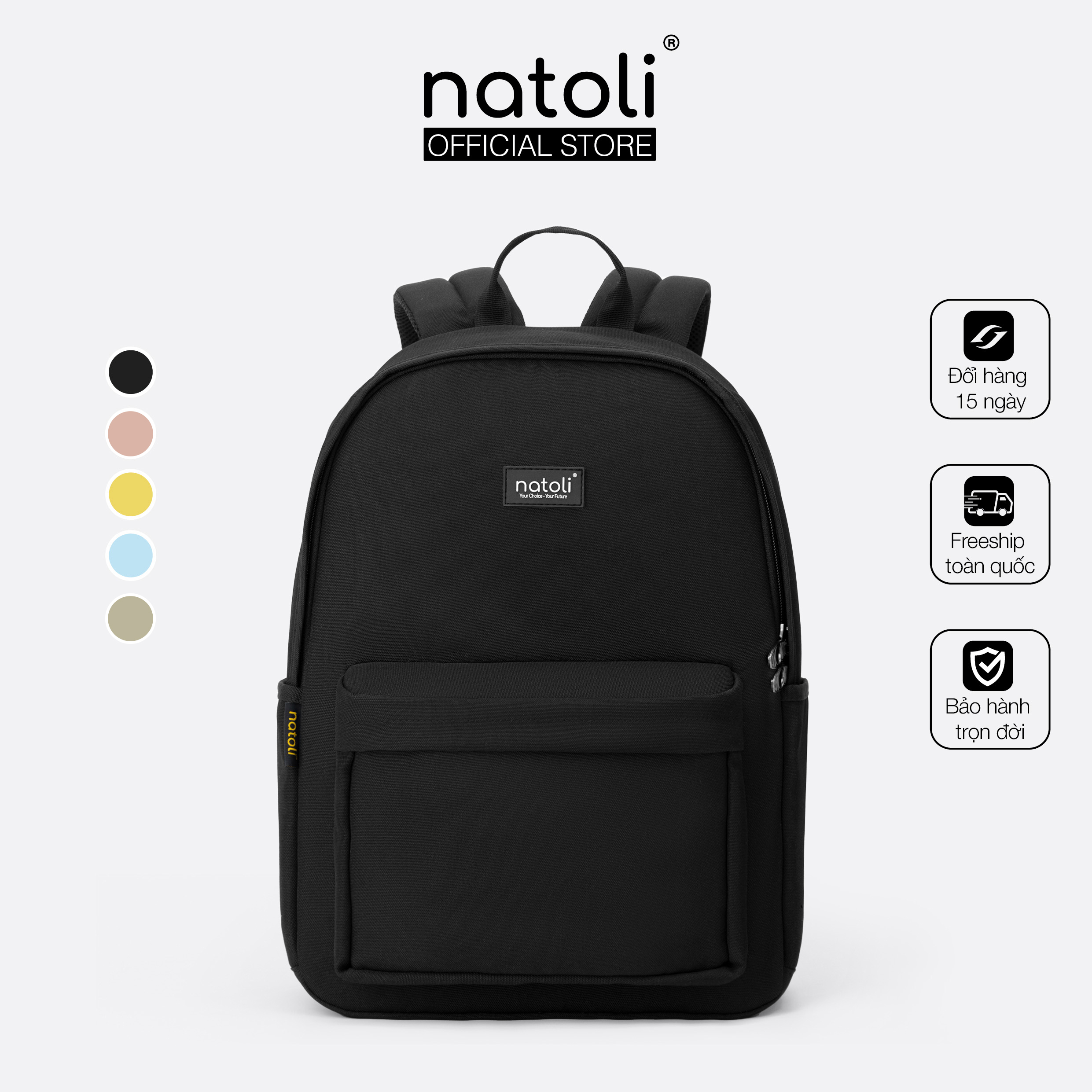 Balo đi học nam nữ thương hiệu NATOLI nhiều ngăn chống nước tốt - Basic Backpack B2