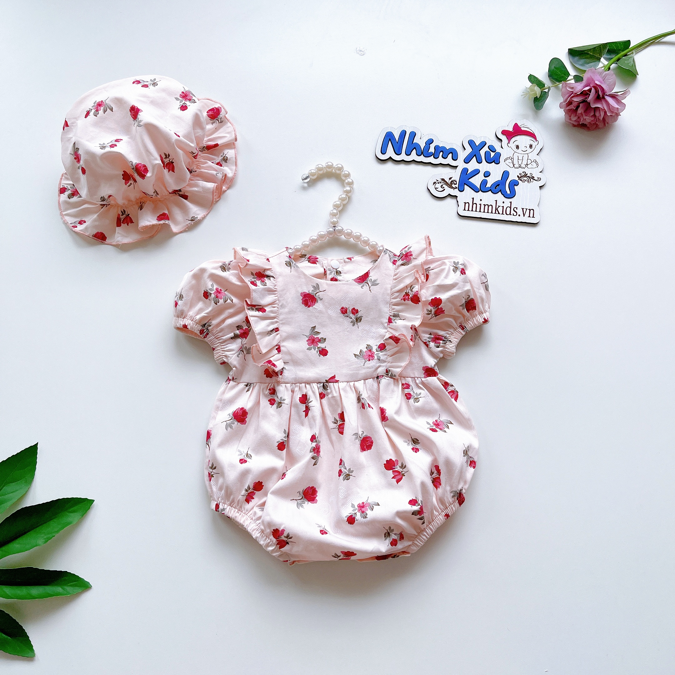 Body hoa hồng xinh xắn cho bé gái 3 đến 12kg chất thô đũi