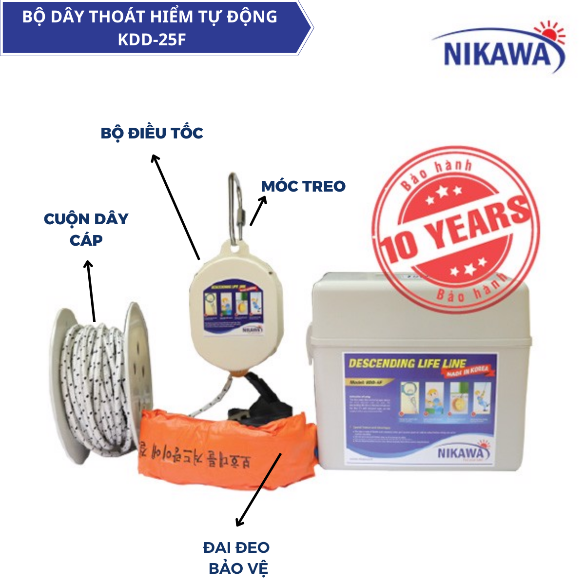 Bộ Dây Thoát Hiểm Tự Động NIKAWA Cho Nhà Cao Tầng KDD-25F - Bảo hành 10 năm - Hỗ trợ lắp đặt tận nơi, bảo dưỡng, Có Bảo Hiểm Bảo Minh 2 Tỷ Đồng