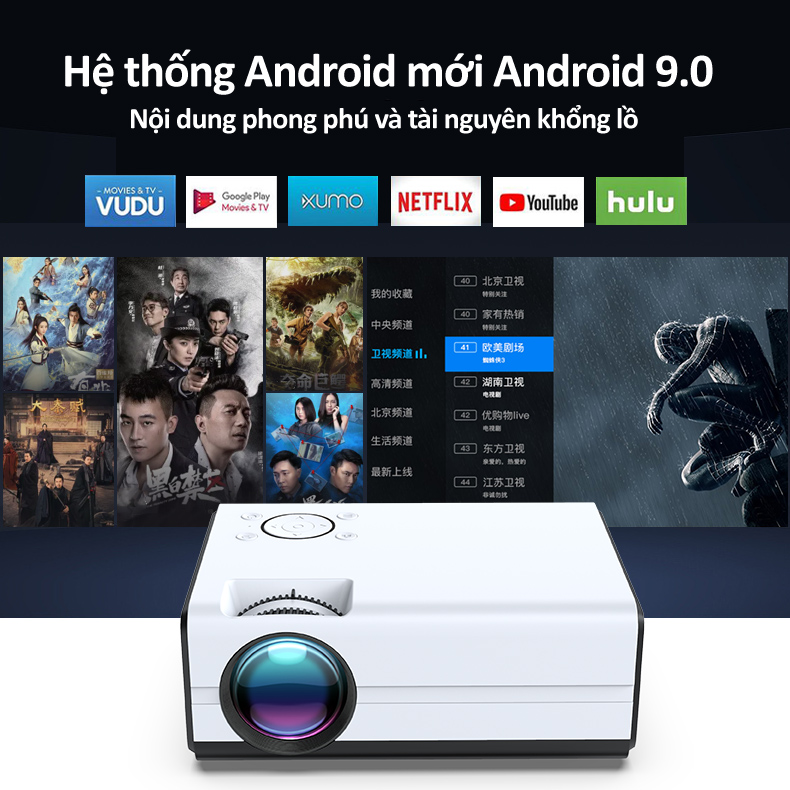 Máy chiếu mini độ phân giải Full HD 1920*1080 chất lượng cao âm thanh chân thực hình ảnh 4K sắc nét android 9.0 dùng xem phim giải trí gia đình học tập T01A