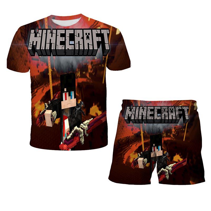 Mới Của Tôi Thế Giới Quần Áo Trẻ Em Bé Trai Áo Thun Bộ Thun Bé Gái Bộ 3D In Hoạt Hình Trò Chơi Hoạt Hình Quần Áo