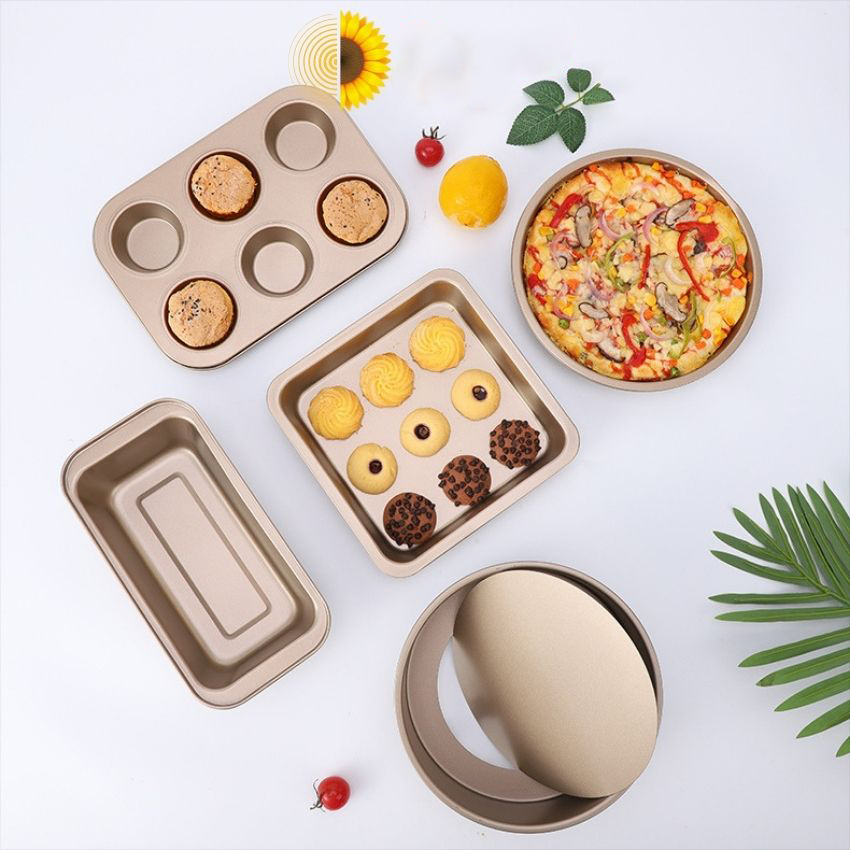 Bộ 5 Khuôn Làm Bánh Chống Dính Cao Cấp*Mầu Vàng* Kiểu Dáng Khác Nhau Làm Bánh Pizza, Bánh Mỳ Hoa Cúc, Bông Lan Cupcake,Mousse,Tiramisu,