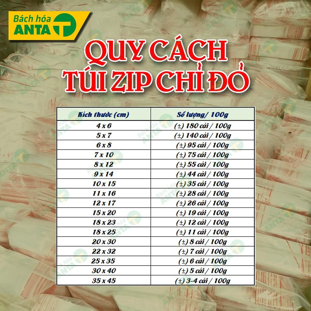 100 gram TÚI ZIP CHỈ ĐỎ - Có đủ size -