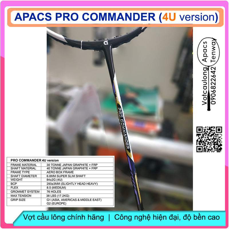 Vợt cầu lông Apacs Pro Commander 4U – Vợt thân đũa chống cản gió, chuyên công cao cấp