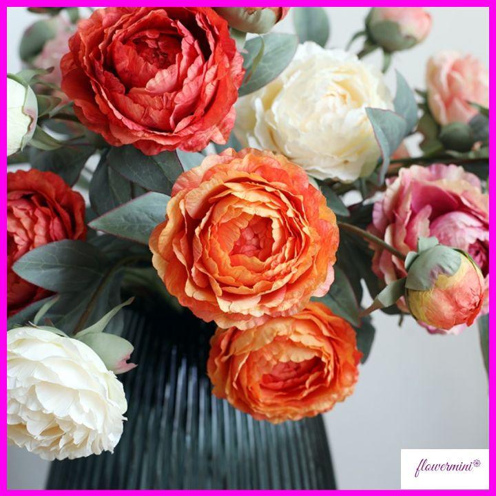 Hoa lụa, cành hồng Misaki 3 bông cao cấp cắm bình hoa đẹp để bàn decor phòng khách, văn phòng HT-03