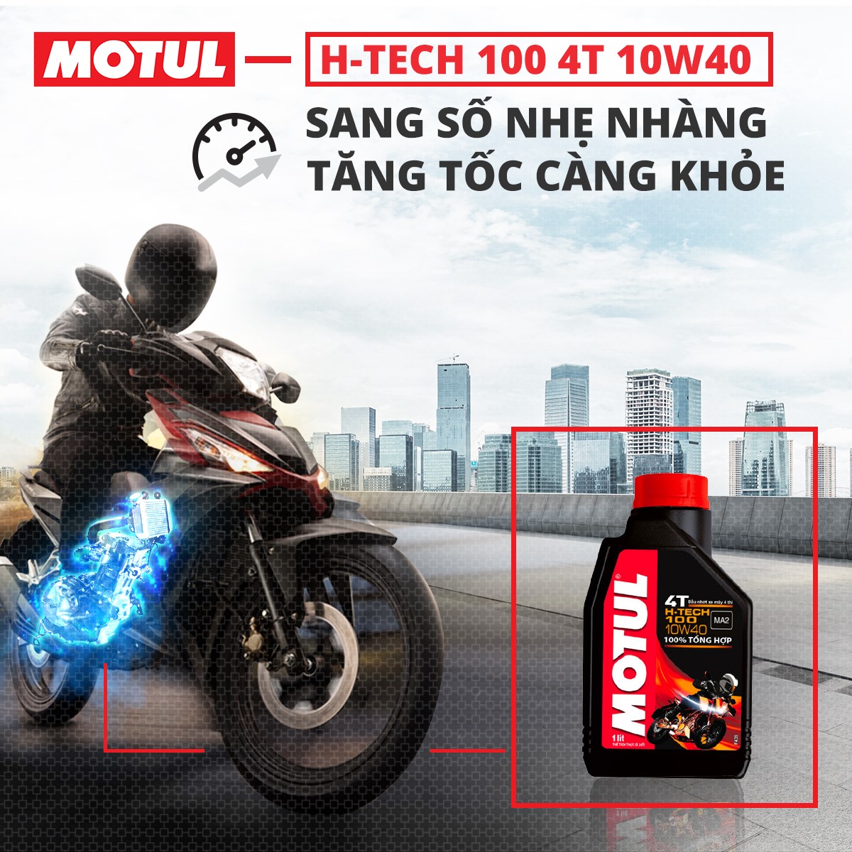 Dầu nhớt xe máy MOTUL H-TECH 100 4T 10W40 1L