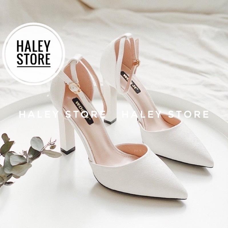 Hàng cao cấp Giày nữ HALEY STORE bít mũi gót vuông 9cm sang chảnh tiểu thư rẻ bền đẹp cô dâu tiệc cưới êm chân dễ đi