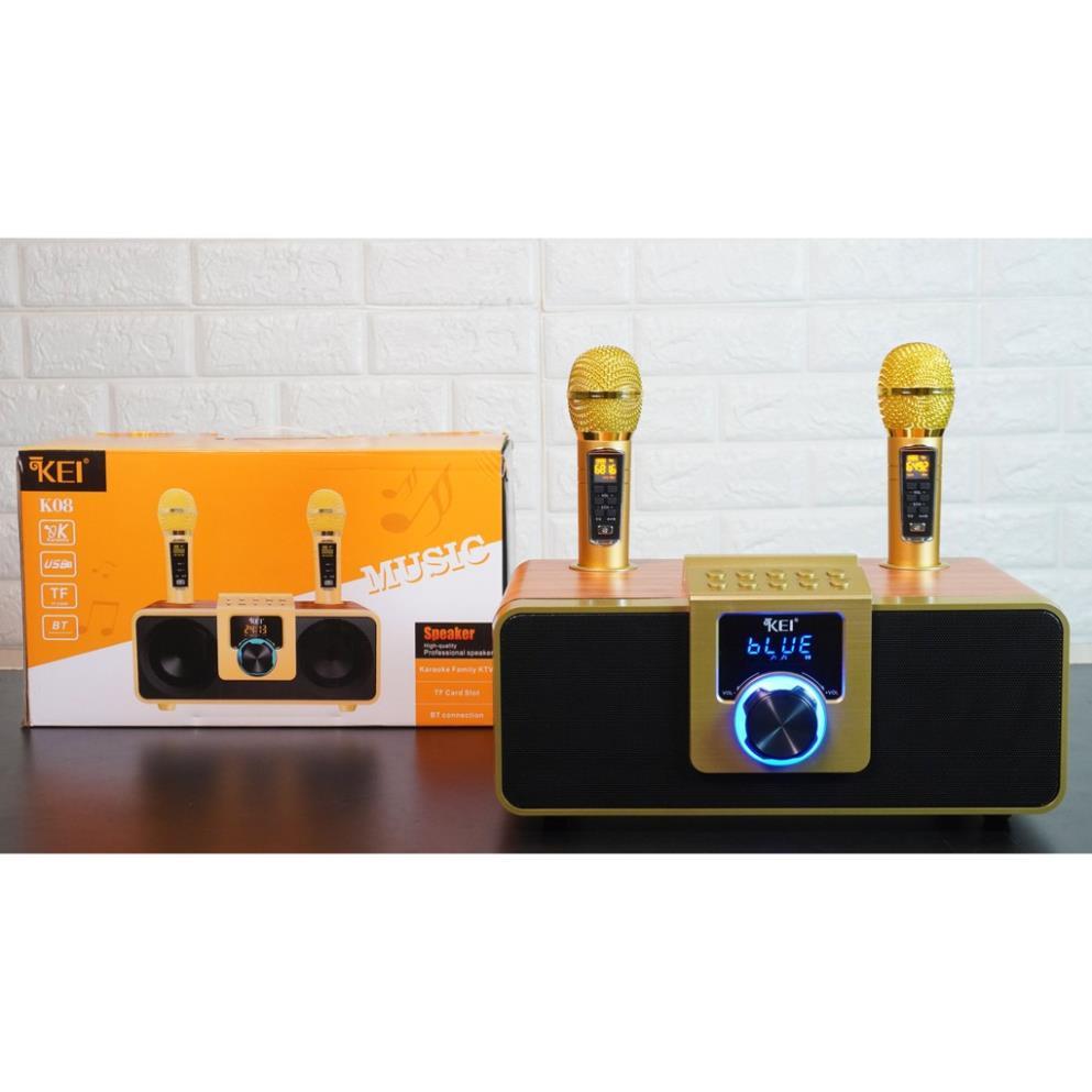 Loa karaoke bluetooth KEI K08 - Tặng kèm 2 micro không dây có màn hình LCD - Sạc pin cho micro ngay trên loa bào hàh 12t