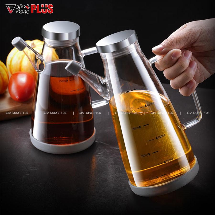 Bình dầu ăn, nước mắm lớn 750ml - thuỷ tinh borosilicate, có tay cầm & đế cao su cao cấp chống vỡ