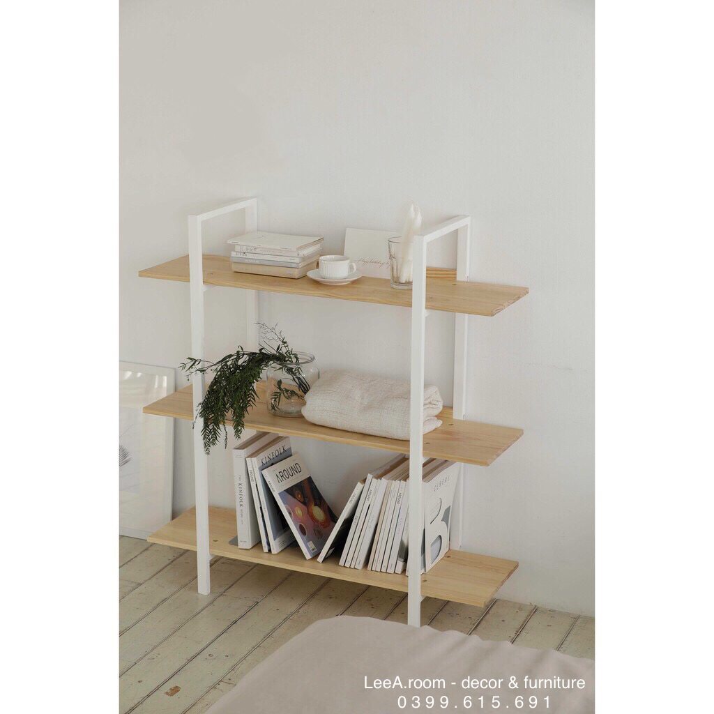 KỆ SÁCH 3 TẦNG KIỂU HÀN QUỐC B BOOKSHELF - MÀU TRẮNG PHỐI GỖ