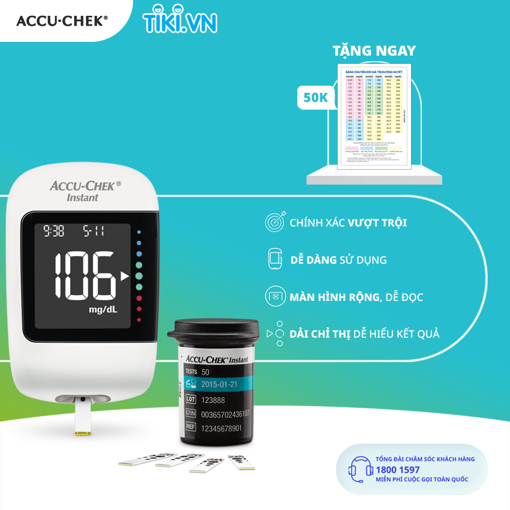Máy Đo Đường Huyết ACCU-CHEK Instant Kèm Hộp 50 Que Thử Đường Huyết ACCU-CHEK Instant