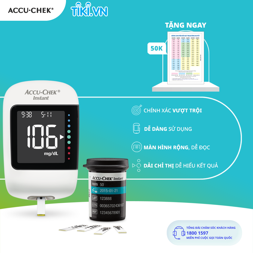 [Bảo Hành Trọn Đời] Máy Đo Đường Huyết ACCU-CHEK Instant Kèm Hộp 50 Que Thử Đường Huyết ACCU-CHEK Instant