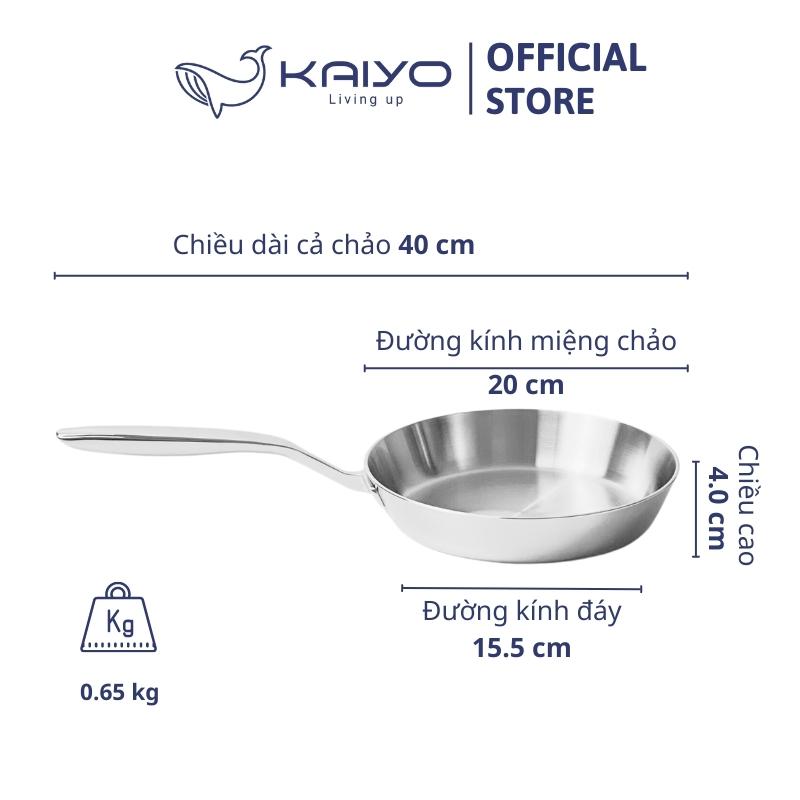 Chảo inox trơn thân đáy liền 3 lớp Tri-Ply Kaiyo, size 20cm