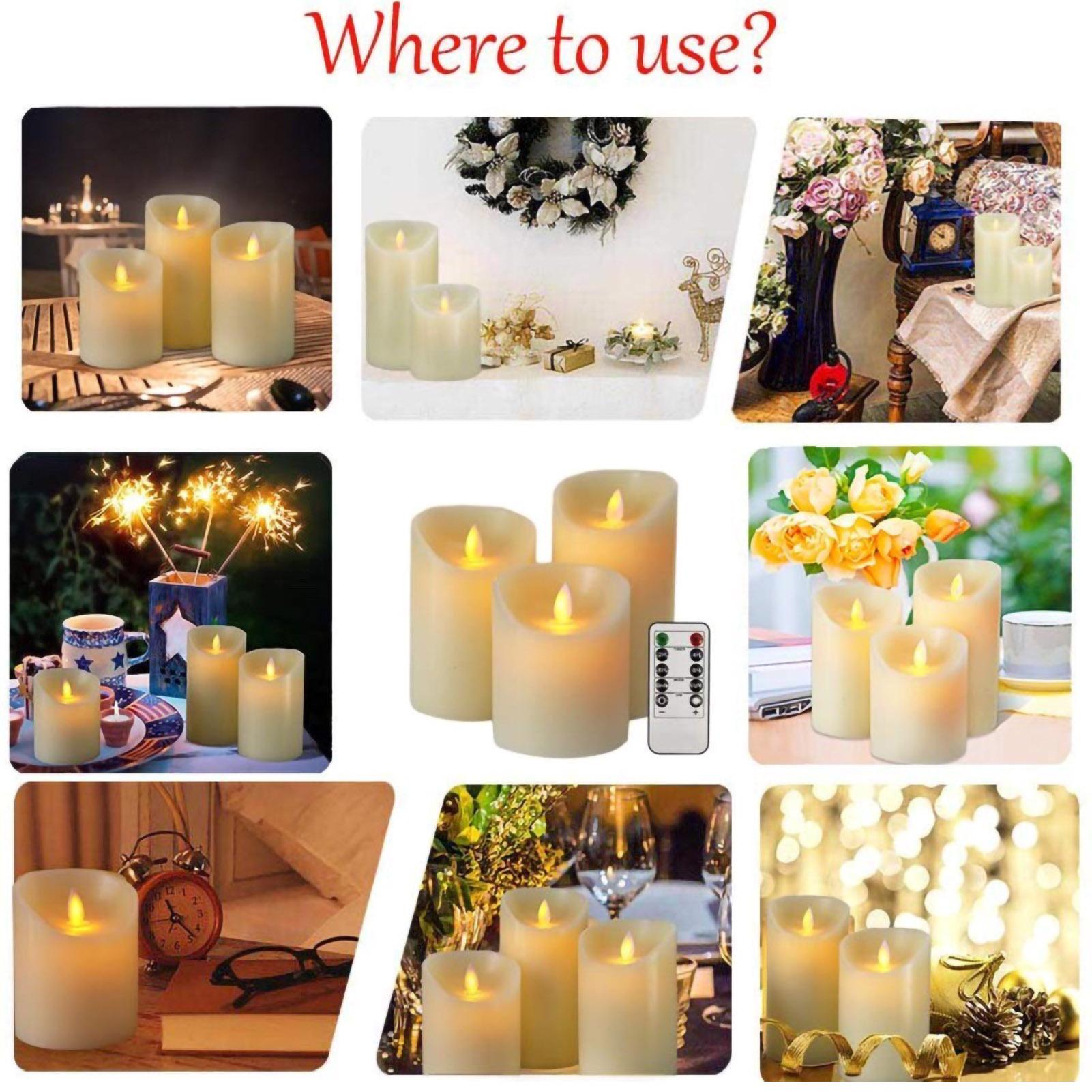 Bộ 3 Đèn Giáng Sinh Chiếu Sáng Trắng Ấm Có Điều Khiển Từ Xa Nến Không Lửa Pin Hoạt Động