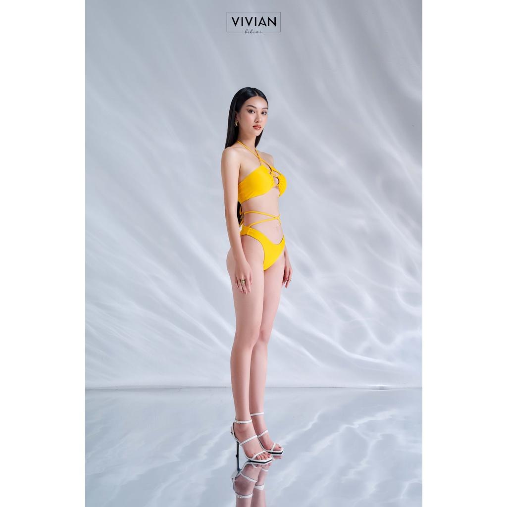 Đồ bơi nữ cao cấp dạng hai mảnh áo ống phối dây tạo hình - Vàng - VS186_YL