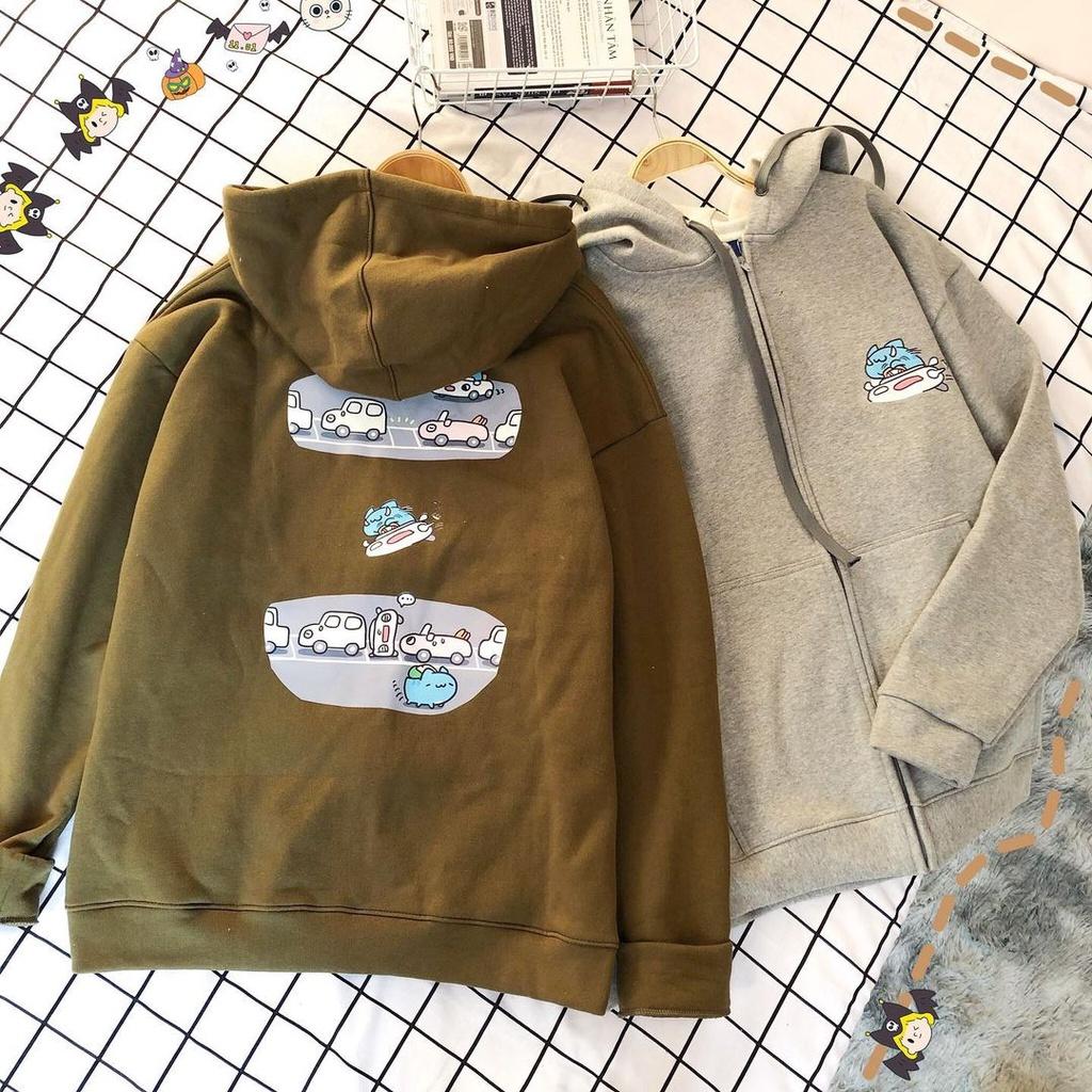 Áo Khoác nỉ lót bông MEANSTORE form rộng có mũ Unisex nam nữ oversize Ulzzang Streetwear Hàn Quốc - in hai mặt Mèo