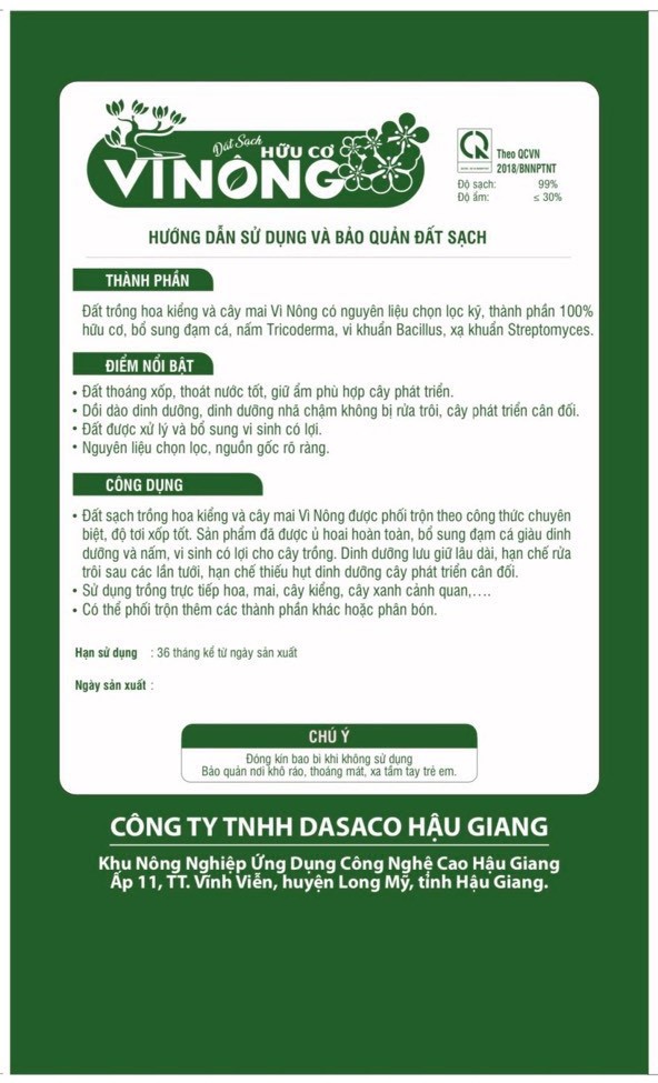 Đất hữu cơ Vì Nông hoa mai và cây kiểng, bổ sung đạm cá, đất sạch trồng cây, đất trồng cây