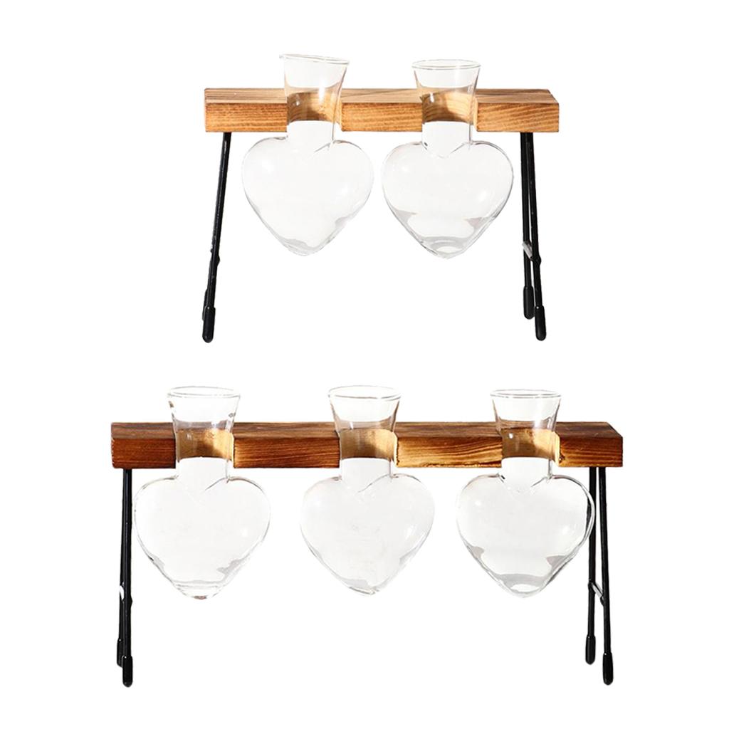 2 Chiếc Ống Nghiệm Bình Thủy Tinh Thủy Canh Bình Khung Gỗ Bình Hoa-2/3 Chai