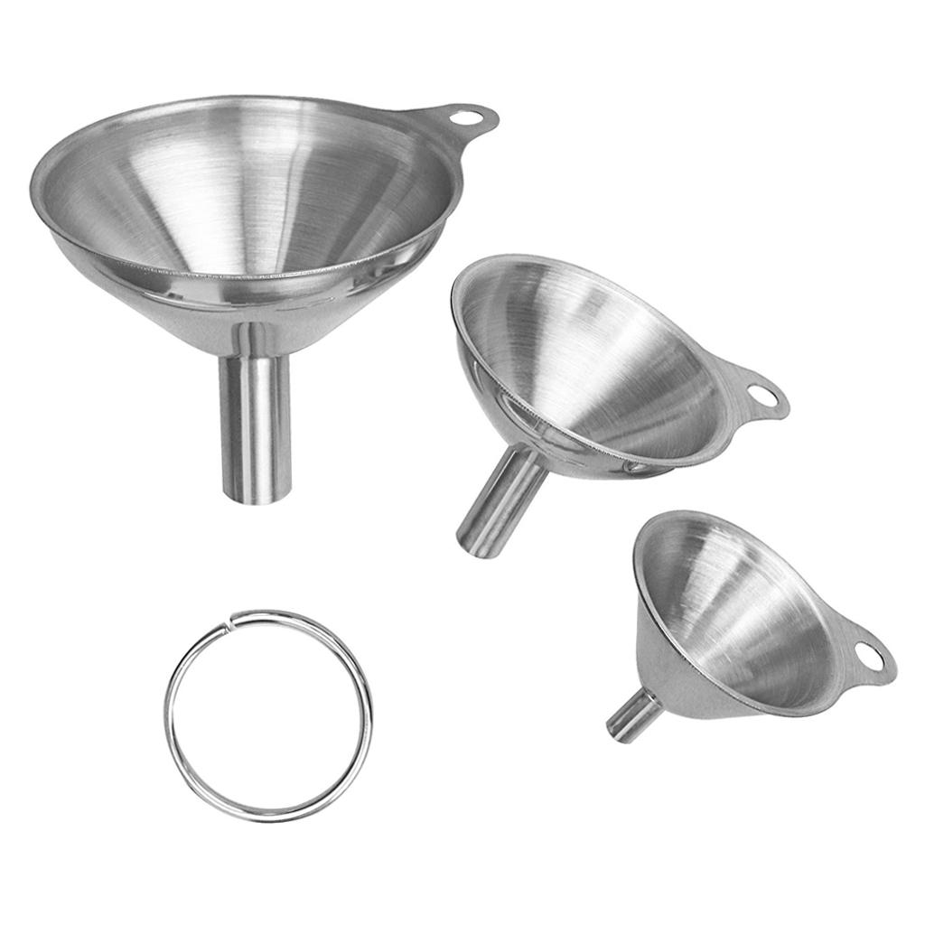 Set of 3 Stainless Steel Kitchen Funnels for Transferring