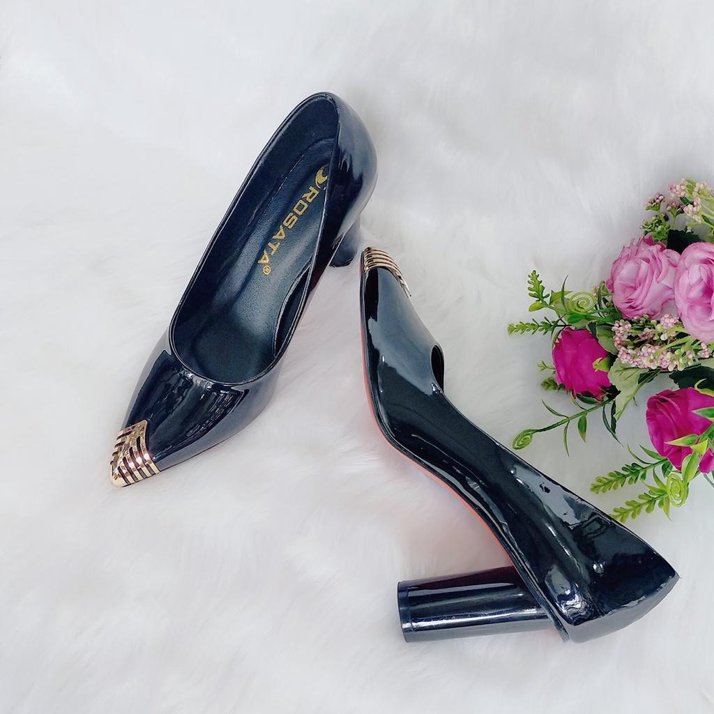 Giày cao gót nữ mũi kim loại, da bóng cao cấp ROSATA RO352 - 7p - Đen, Đỏ - HÀNG VIỆT NAM - BKSTORE