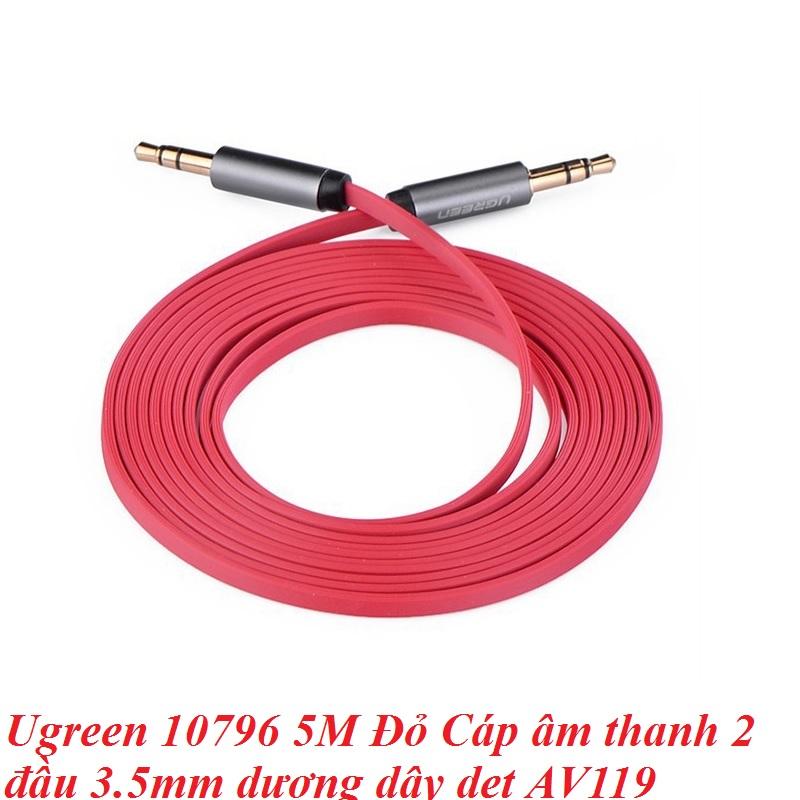 Ugreen UG10796AV119TK 5M màu Đỏ Cáp âm thanh 2 đầu 3.5mm dây dẹt - HÀNG CHÍNH HÃNG