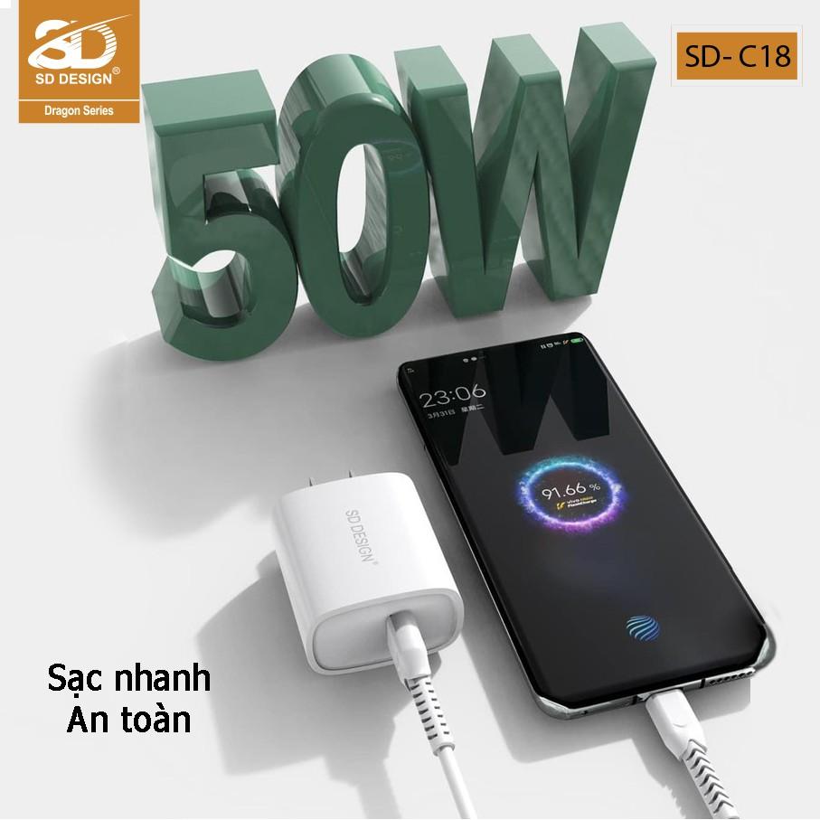 Củ sạc SD DESIGN C18 tương thích tất cả các thiết bị di động : i.ph, ss. Bảo hành 1 đổi 1