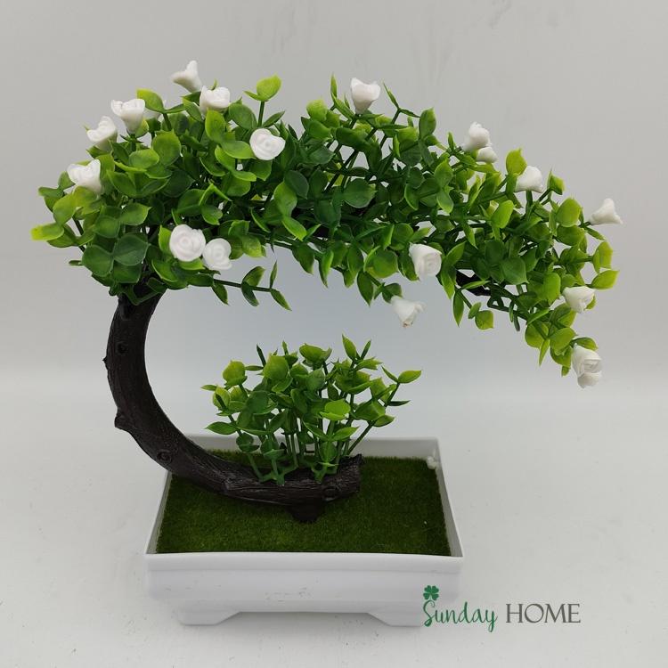 Cây giả Bonsai hoa rực rỡ , chậu cây giả để bàn, kệ tủ, trang trí nhà cửa
