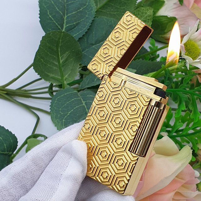 Vỏ Hột Quẹt Bật Lửa Upon D101V Họa Tiết Hoa Văn Vàng Sang Trọng - Dùng Gas Đá Cao Cấp