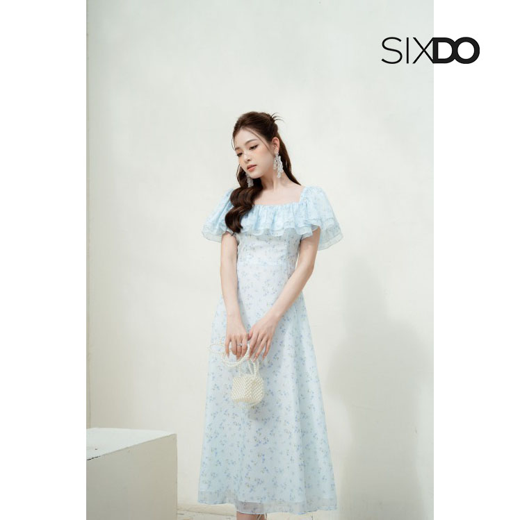 Đầm hoa midi A vai chun nữ tính SIXDO