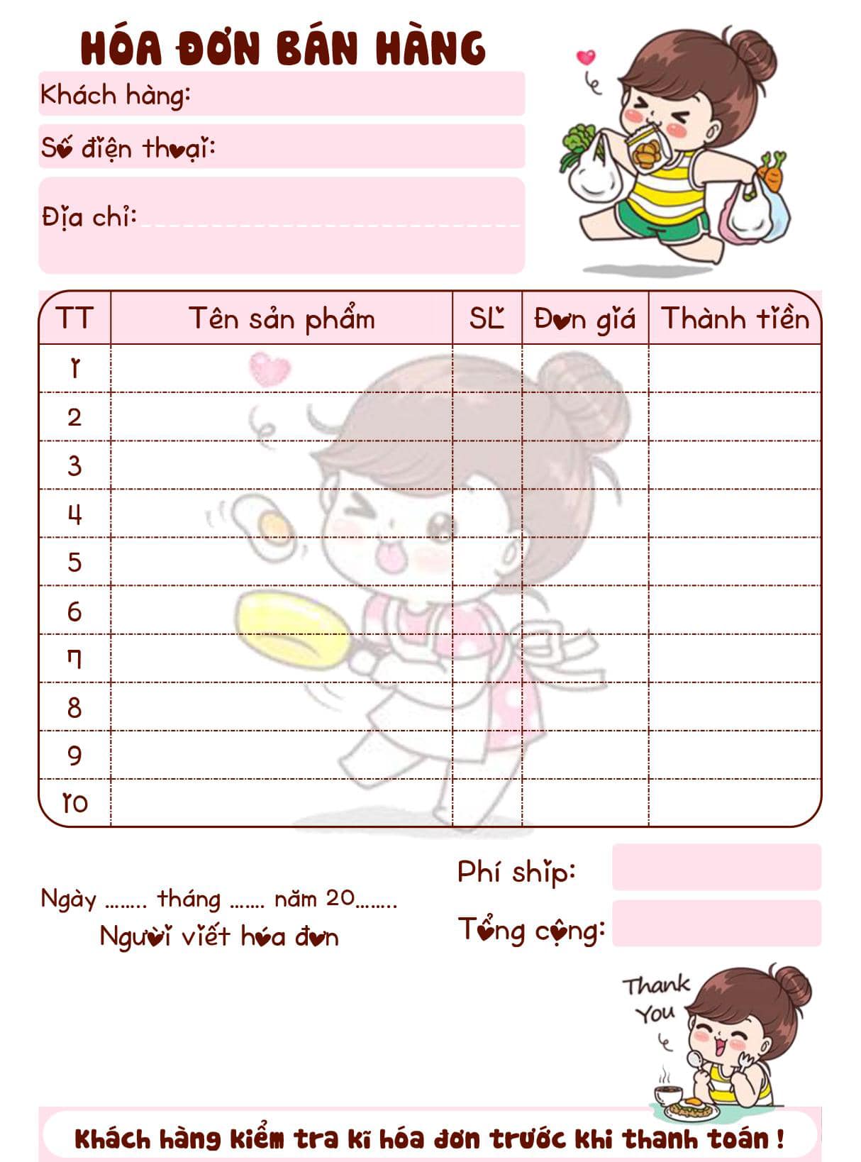 HOÁ ĐƠN BÁN HÀNG (size A6-10x14,5cm) 1 liên - 2 liên ngẫu nhiên