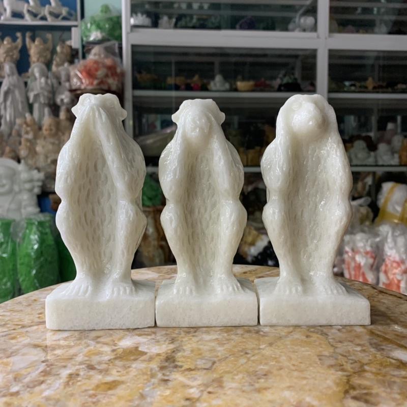 Bộ Tượng Tam Không Đá Cẩm Thạch Trắng - cao 15cm