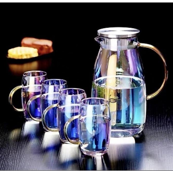 Bộ bình nước + 6 cốc thuỷ tinh đổi màu chịu nhiệt 1,8L cao cấp mẫu mới 2021_Màu ngẫu nhiên