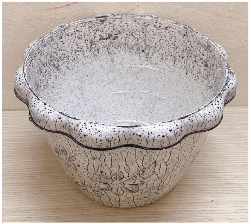 5 Chậu Nhựa Trồng Hoa, Cây Cảnh Hình Tròn Hoa Nổi Vân Gỗ 23x16 cm