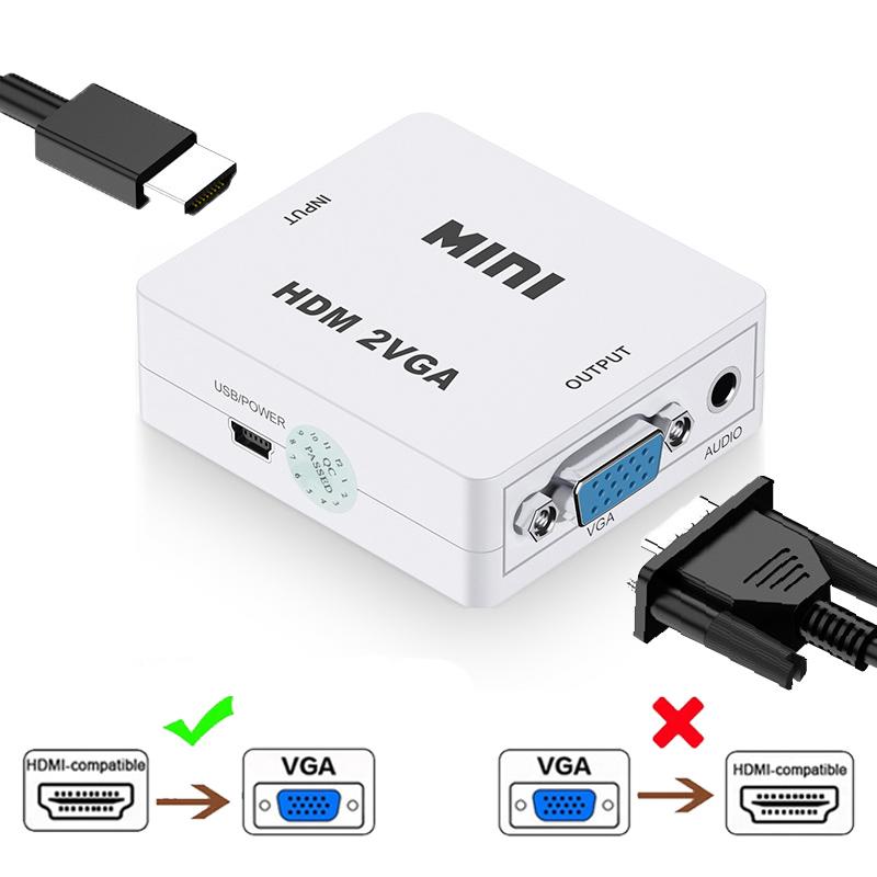 HDMI tương thích với bộ chuyển đổi bộ chuyển đổi VGA cho máy tính xách tay Xbox360 DVD PS3 PC HD 1080p Video Audio Box Converter cho máy chiếu hộp TV