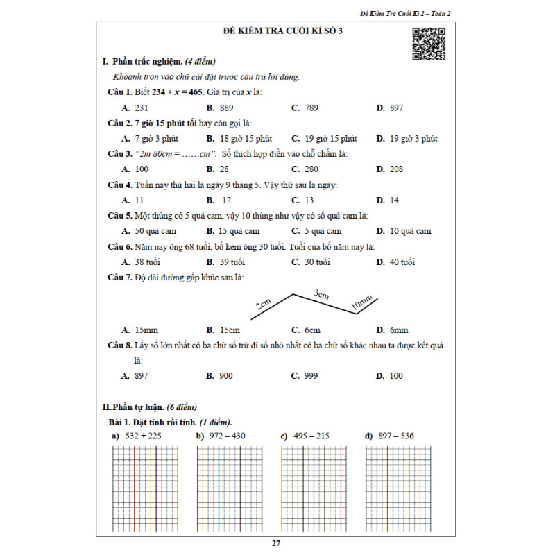 Đề Kiểm Tra Toán 2 - Tập 2