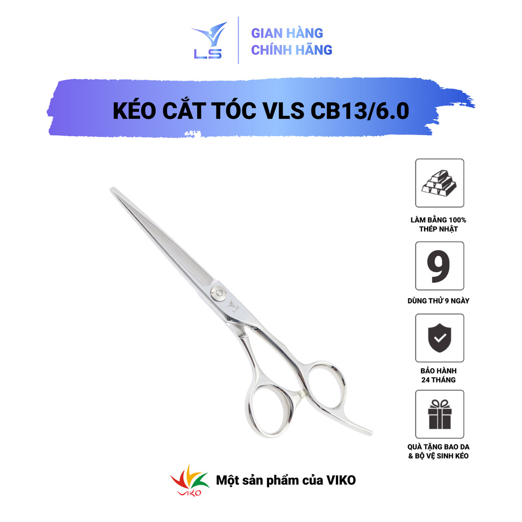 Kéo cắt tóc VLS lưỡi thẳng quai offset vênh đỡ ngón cố định CB13/6.0