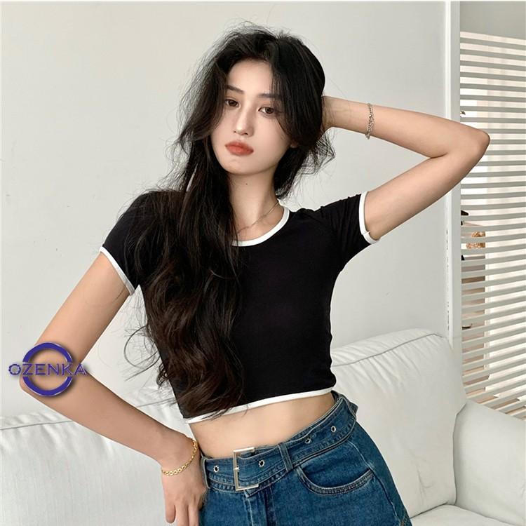 Áo croptop nữ cổ vuông, áo croptop ôm tay ngắn sexy thun gân 100% cotton nhiều màu hàng đẹp