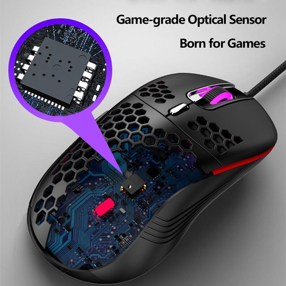 USB Có Dây Nhẹ Chuột Chơi Game RGB Backlit Chuột Với 6 Nút 7200DPI Tổ Ong Vỏ Chuột Cho Máy Tính, Laptop