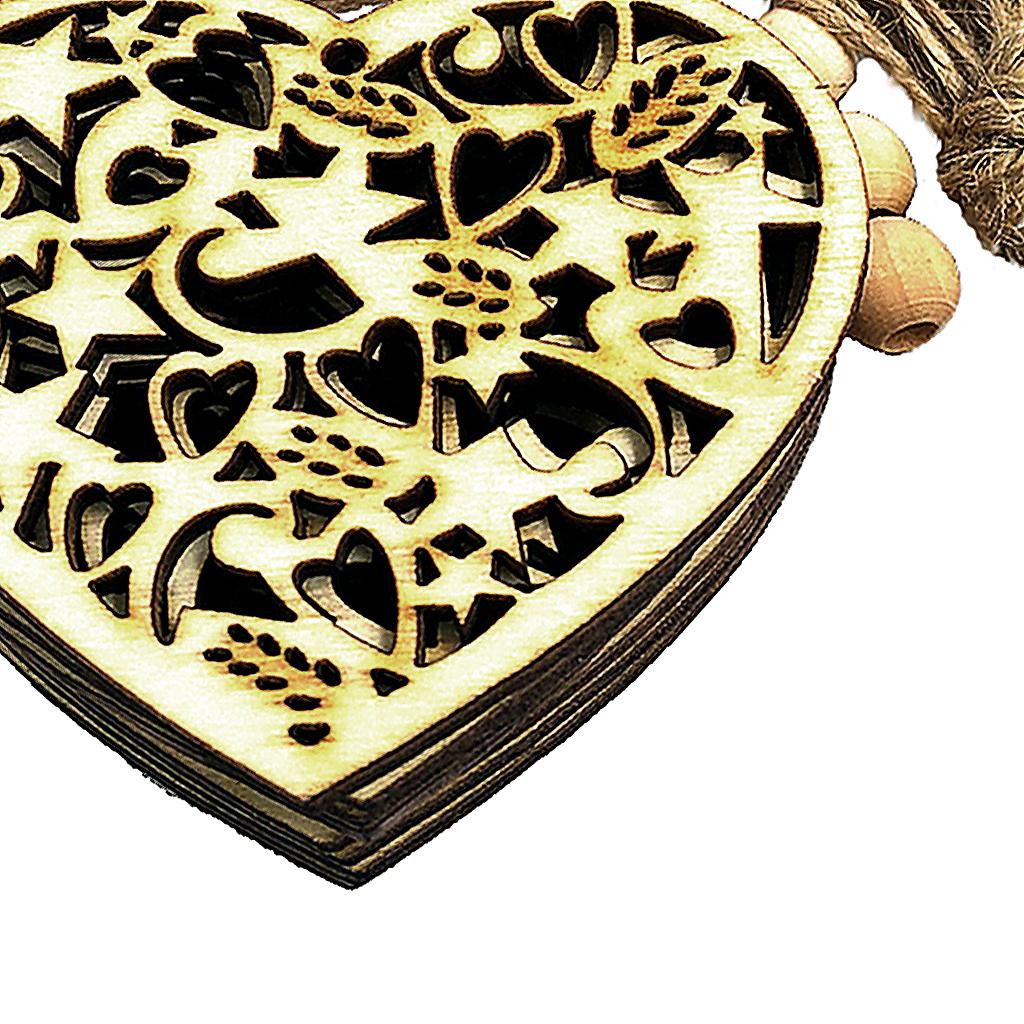 10Pcs Hollow Heart Shape Wooden Piece   Tree Hanging Ornaments Wood Chips