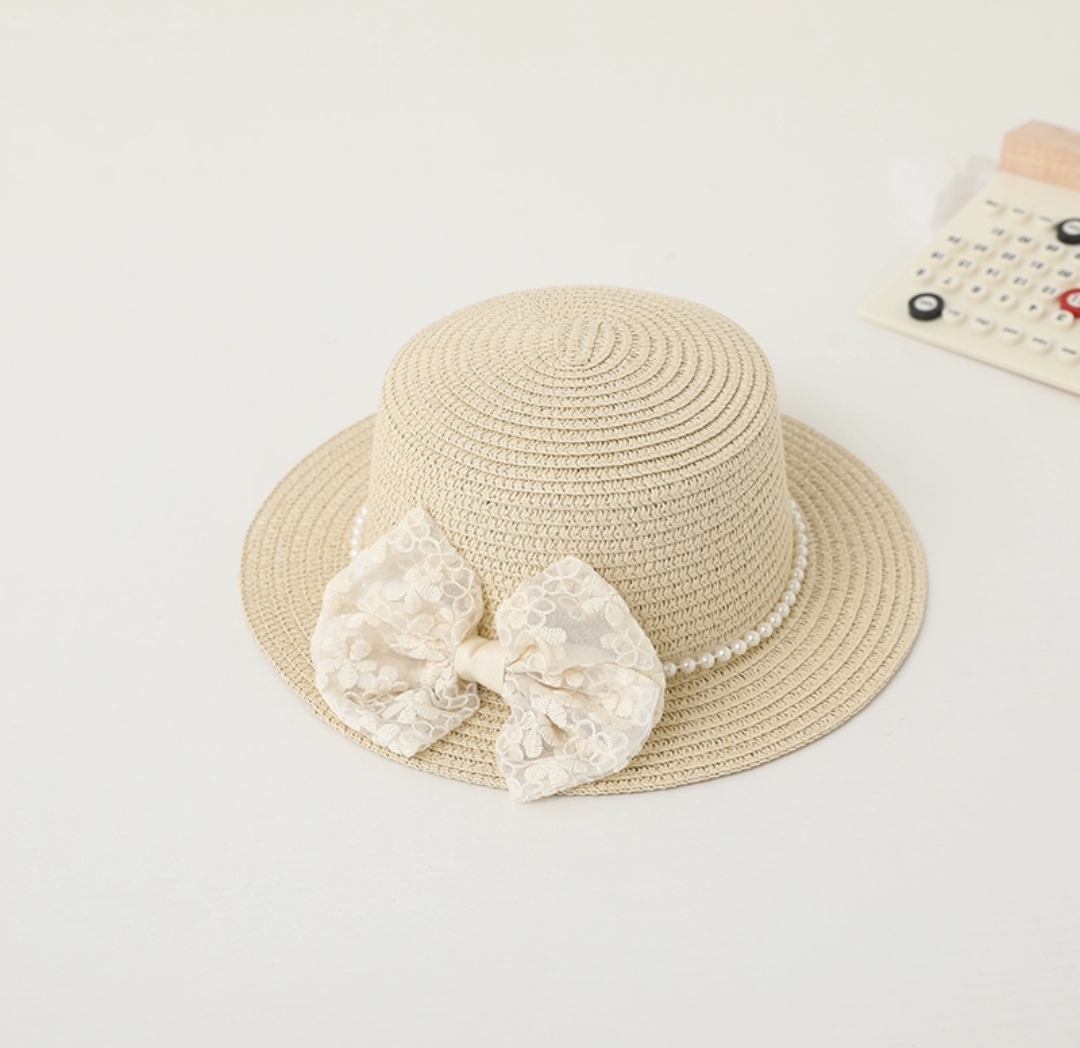 Nón mũ đi biển vành bằng phối đai ngọc trai nhân tạo nơ ren chất liệu cói chống nắng thoáng mát thời trang Hàn Quốc dona240698