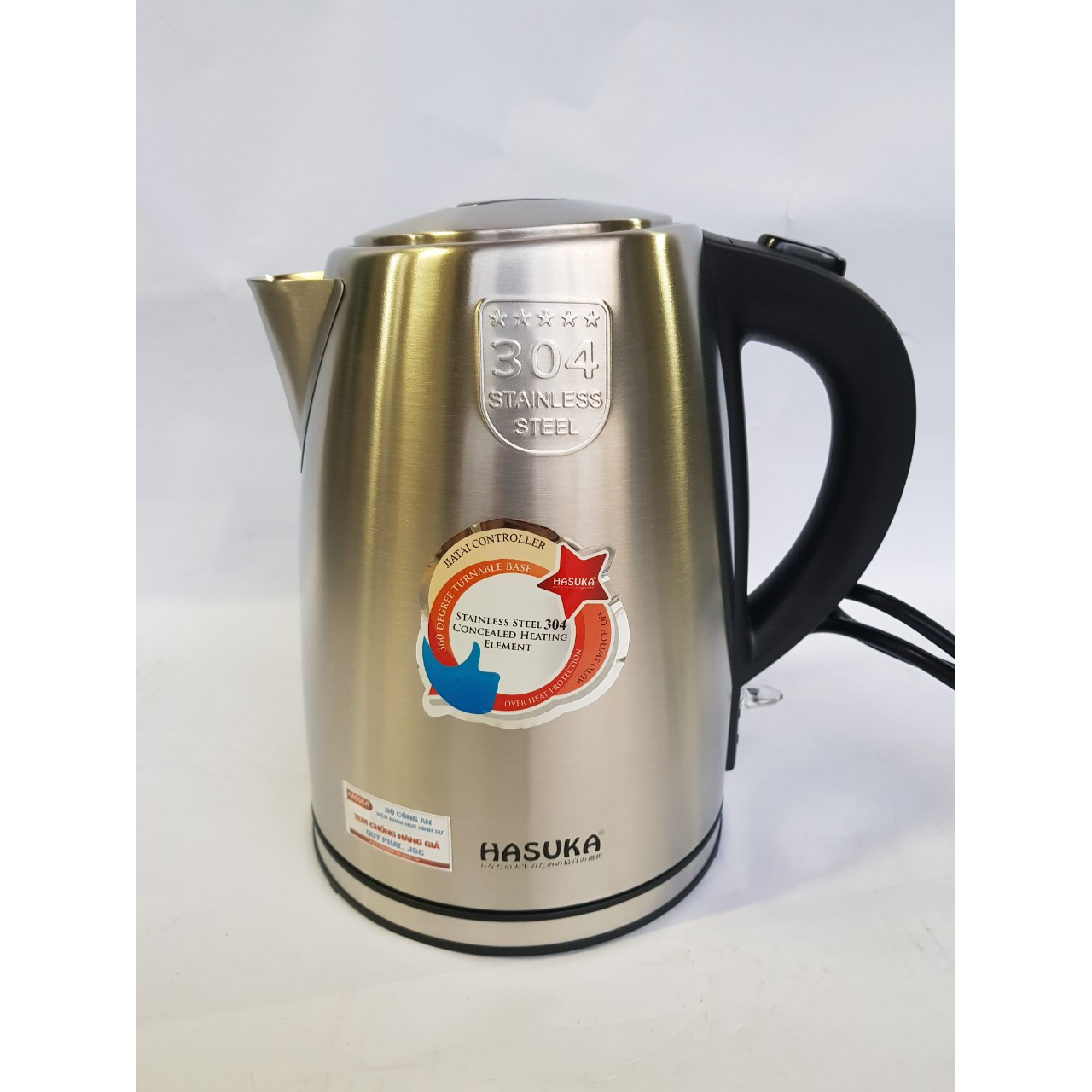 Ấm Bình Đun Siêu tốc Inox Cao cấp 1,7 Lít, 1850W. Tự ngắt, Rơ le Chống cạn Hasuka HSK177 - Hàng Chính Hãng